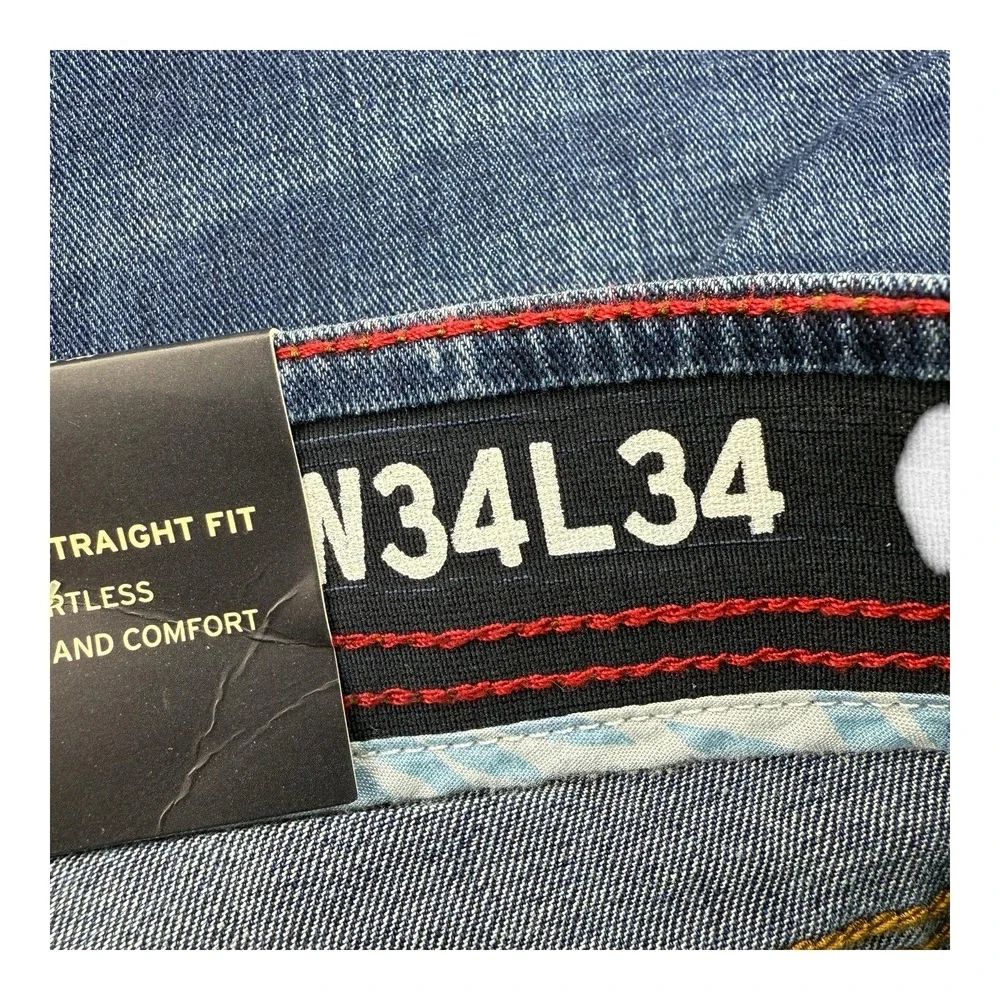 Nat Nast Baltic Wash Blue Stretch Straight Fit‎ 5 Pocket Jeans Men's Size 34x34
